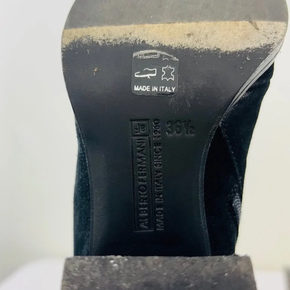 Alberto Fermani Women's Black Suede Heel Leather Ankle Boot Snap Italy Made 6.5